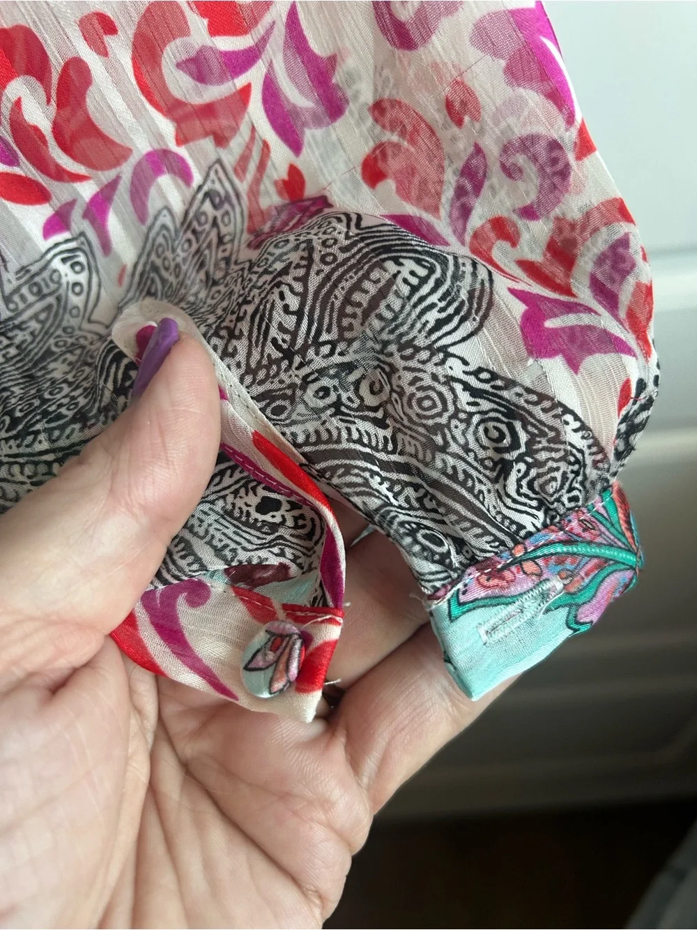 Daniel Rainn 1X Aqua & Pink Floral Paisley Peasant Blouse - Picture 9 of 15